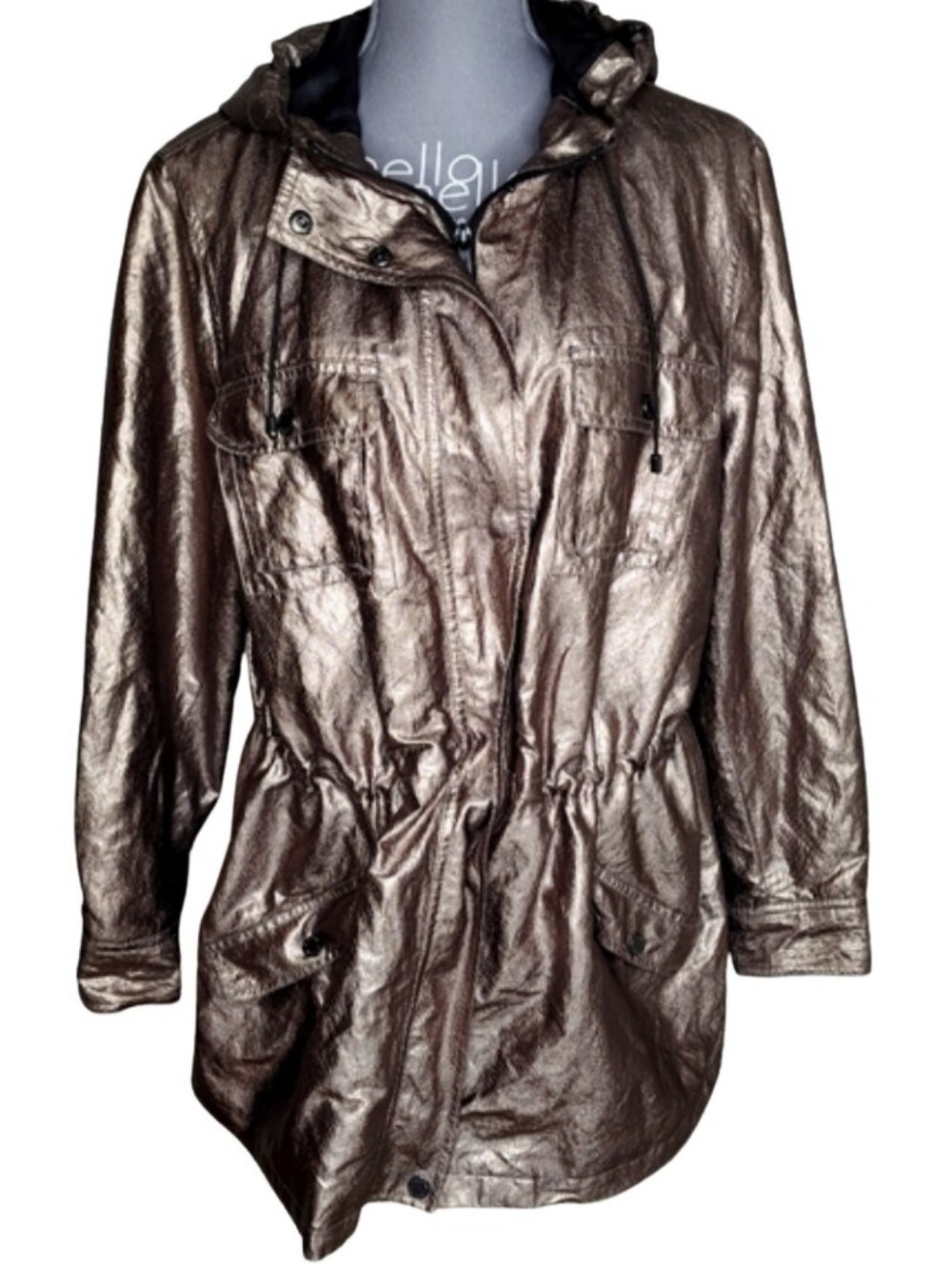 Calvin Klein Metallic Pewter Bronze Hooded Anorak Utility Jacket Plus Size 0X - Picture 2 of 9